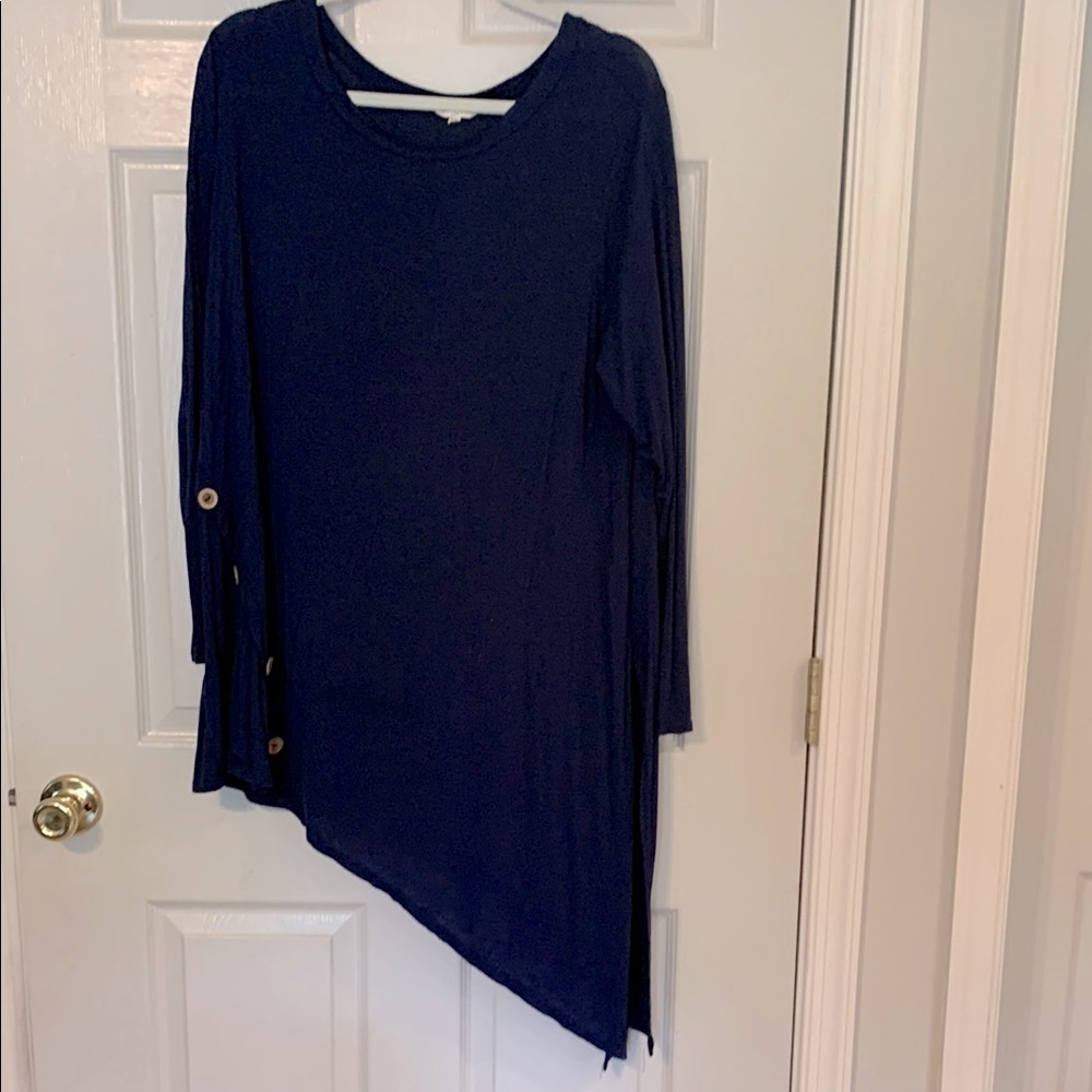 Sweet Pea Women’s Midnight Blue Asymmetrical Long Sleeve Shirt 2x